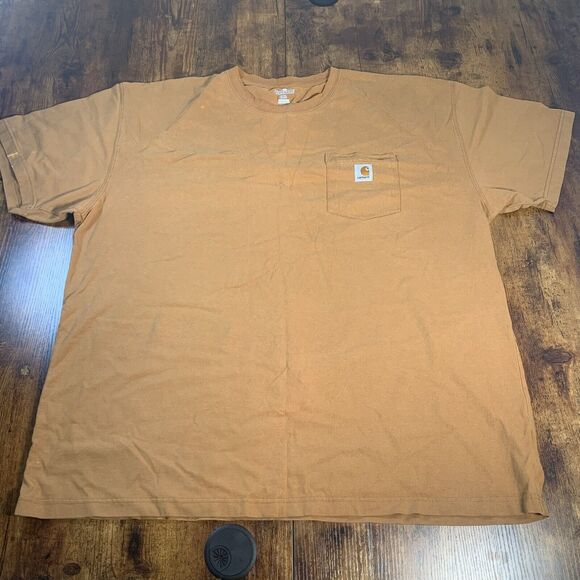 Carhartt‎ Shirt T-Shirt Mens Short Sleeve Chest Pocket BROWN Mens 2XL READ - Picture 1 of 5